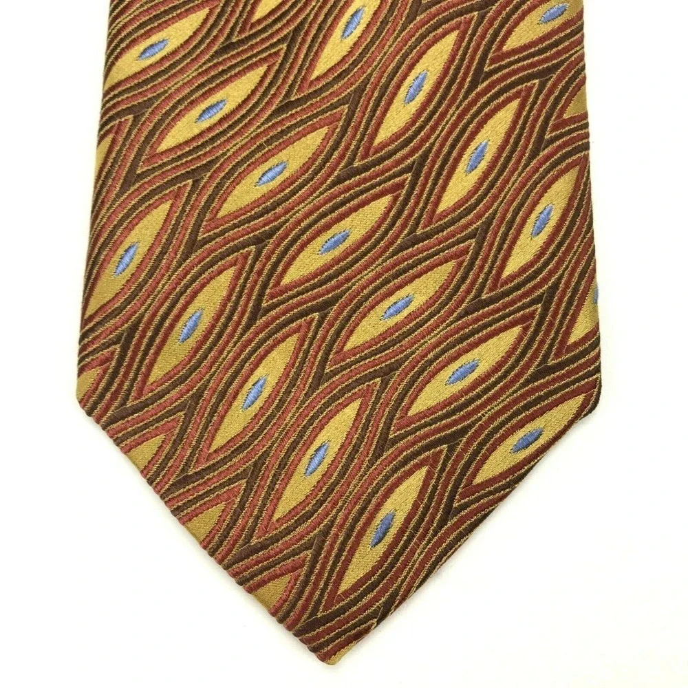 CHELSEA By Robert Talbott Geometric Brown Red Gold Blue Elegant Silk Necktie 60